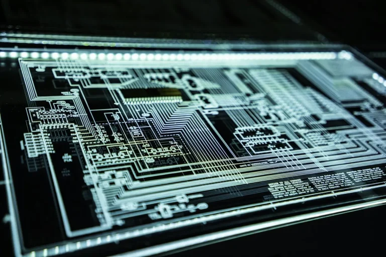 Teal LED data panel, representing cyber security